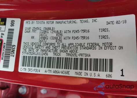 2018 Toyota Tacoma Sr z USA, uszkodzony, nr VIN 5TFAX5GNXJX112456